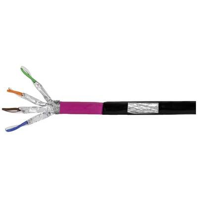 Ein Kabel mit vier farbigen, abgeschirmten Adern: grün, orange, blau, braun. Die Adern sind mit Aluminiumfolie umwickelt.