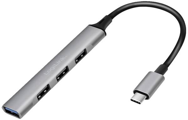 LogiLink UA0392 USB-Hub 4 Port USB-A USB 3.2 Gen1 5 GBit/s mit USB-C® Stecker Aluminium-Grau UA0392