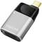 Ein silber- und schwarzfarbiger Adapter von LogiLink mit HDMI- und USB-C-Anschlüssen, der das Anschließen von Geräten erleichtert.