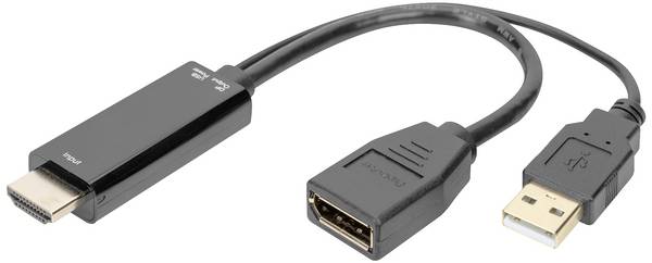 Digitus DisplayPort / HDMI / USB Anschlusskabel DisplayPort Buchse, HDMI-A Stecker, USB-A Stecker 0.2 m Schwarz AK-330101-002-S 4K UHD, doppelt geschirmt, Flexibel, Halogenfrei, Rund HDMI-Kabel
