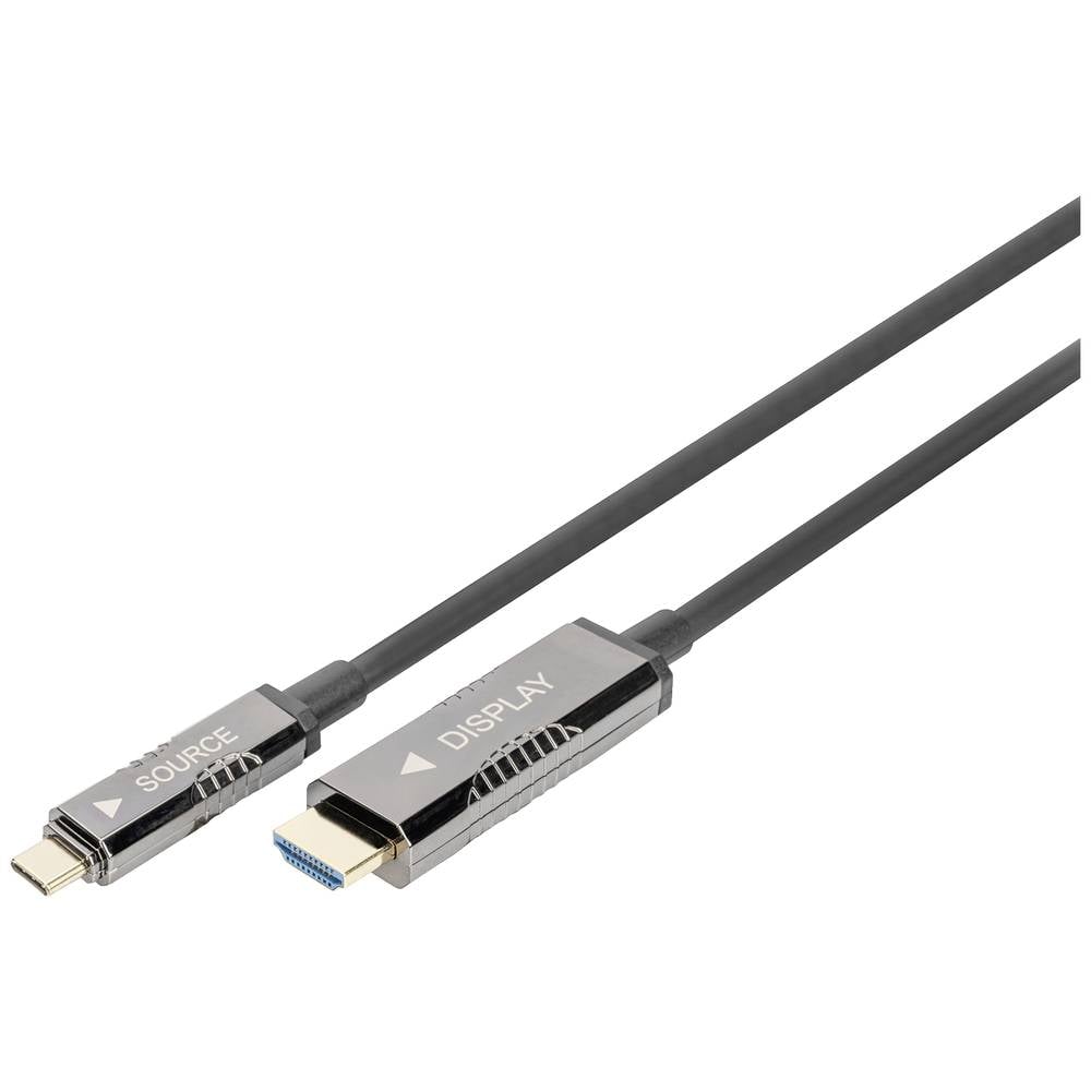 Digitus HDMI-USB-C Aansluitkabel HDMI-A stekker, USB-C stekker 15 m Zwart AK-330150-150-S Vergulde s