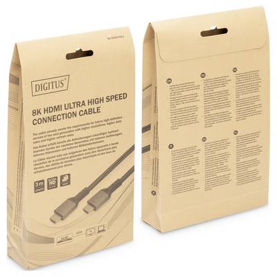 Zwei braune Kartonverpackungen eines '8K HDMI Ultra High Speed Connection Cable' von Digitus. Vorderseite zeigt Produktinformationen.