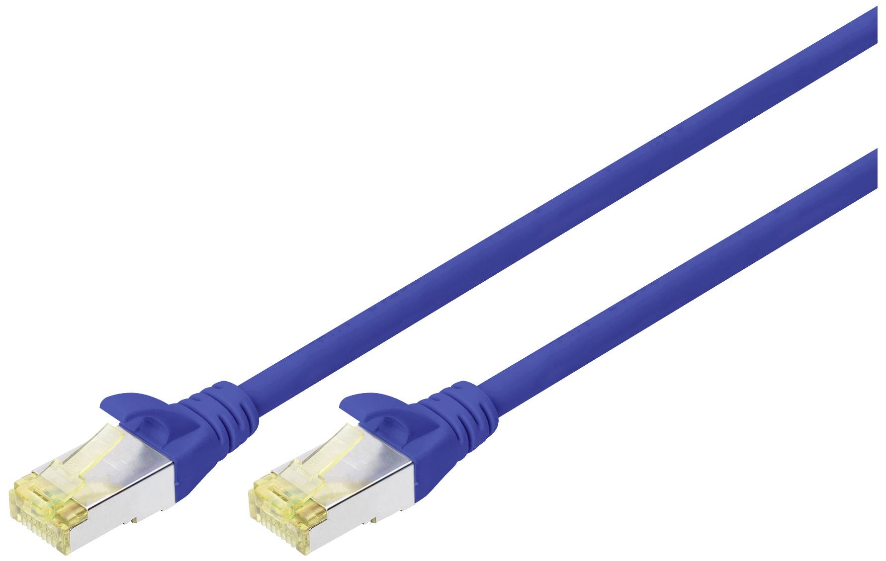 Blaues Ethernet-Kabel mit beidseitigem RJ45-Stecker, geeignet für Netzwerkanwendungen.