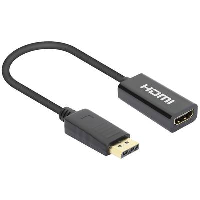 Ein schwarzes Kabel mit einem DisplayPort-Stecker auf der einen Seite und einem HDMI-Anschluss auf der anderen.