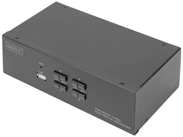 Digitus DS-12882 4 Port KVM-Umschalter DisplayPort® Tastatur, USB 1920 x 1080 Pixel, 1920 x 1200 Pixel, 1920 x 1280 Pixel, 1920 x 1440 Pixel, 2560 x 1080 Pixel, 2560 x 1280 Pixel, 2560 x 1440 Pixel, 2560 x 1600 Pixel, 3840 x 1080 Pixel, 3840 x 1600 Pixel, 3840 x 1644 Pixel, 3840 x 1920 Pixel, 3840 x 2160 Pixel