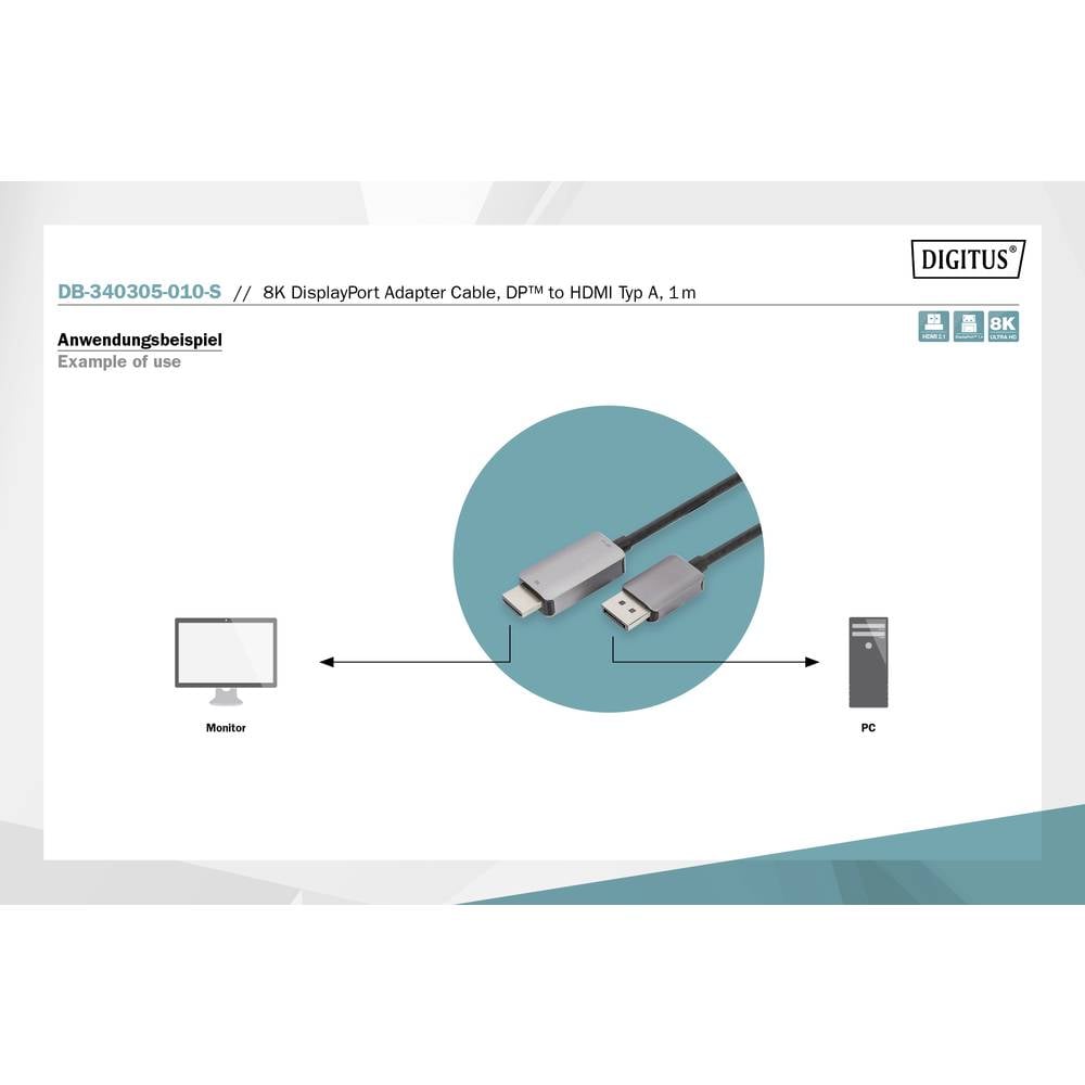 Digitus DisplayPort Aansluitkabel DisplayPort stekker, HDMI-A stekker 1 m Zwart DB-340305-010-S Disp
