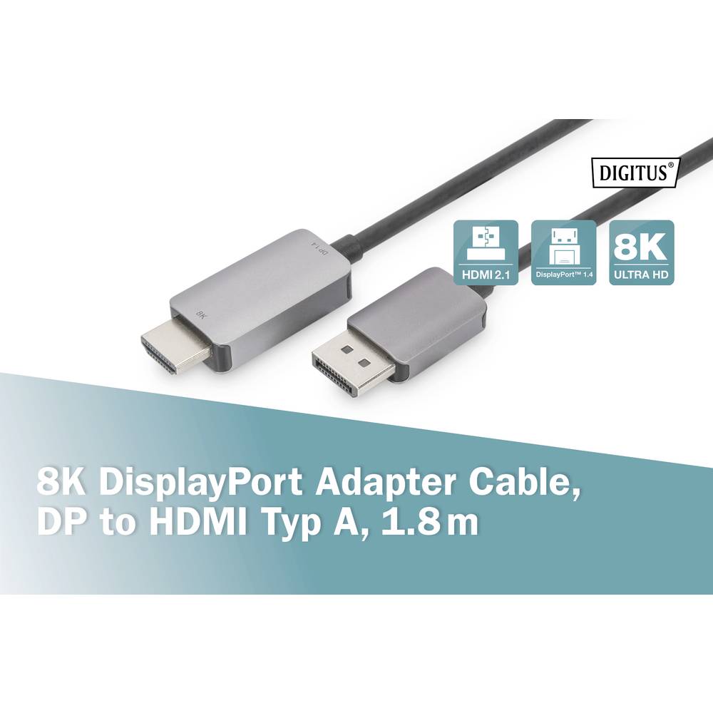 Digitus DisplayPort Aansluitkabel DisplayPort stekker, HDMI-A stekker 1.8 m Zwart DB-340305-018-S Di