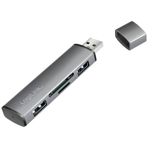 LogiLink UA0394 USB-Hub 4 Port USB-A, SD, microSD USB 3.2 Gen2 10 GBit/s mit Aluminiumgehäuse, mit eingebautem SD-Karten...