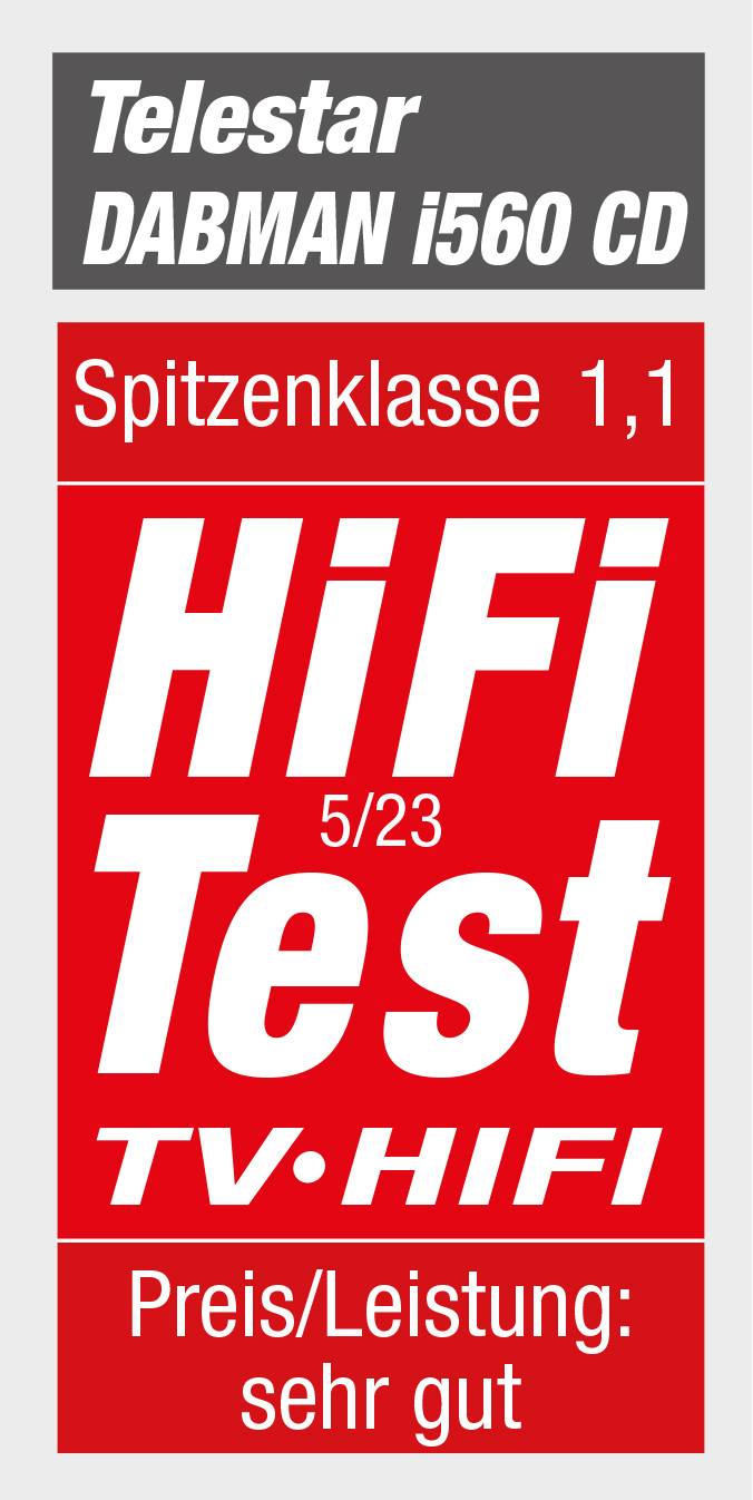 'Telestar DABMAN i560 CD', 'HiFi Test', Spitzenklasse 1,1, Ausgabe 5/23, Preis/Leistung: sehr gut.