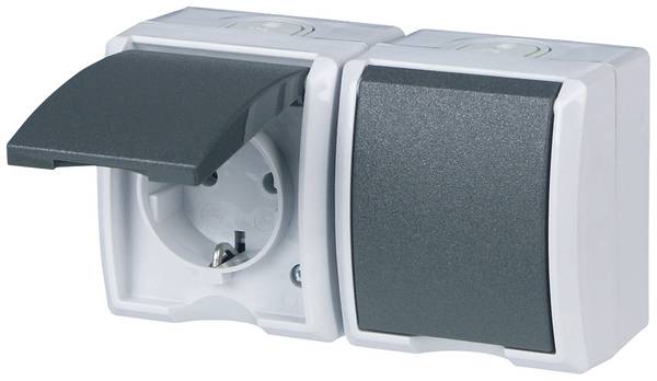 REV AquaForm, Doppelsteckdose-Feuchtraumsteckdose, IP44, einpolig, Aufputz,