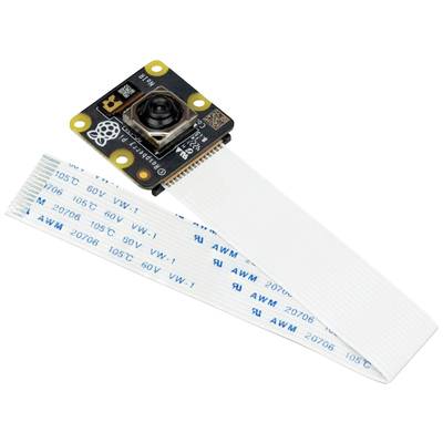 Kamera-Modul mit Flachbandkabel, geeignet für Raspberry Pi-Projekte, zeigt vordere Linse und Anschlüsse.