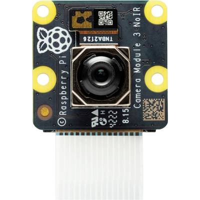 'Raspberry Pi Camera Module 3 NoIR' zeigt die Vorderseite einer Kamera mit Linse und Flachbandkabel, geeignet für Infrarot-Fotografie.