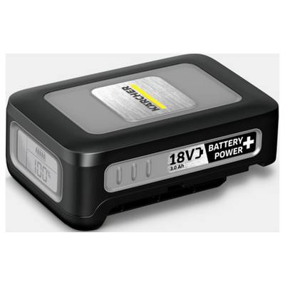 Kompakter schwarzer Akku mit Beschriftung "18V Batterie Power 3.0 Ah" und digitaler Anzeige, die "100%" zeigt.