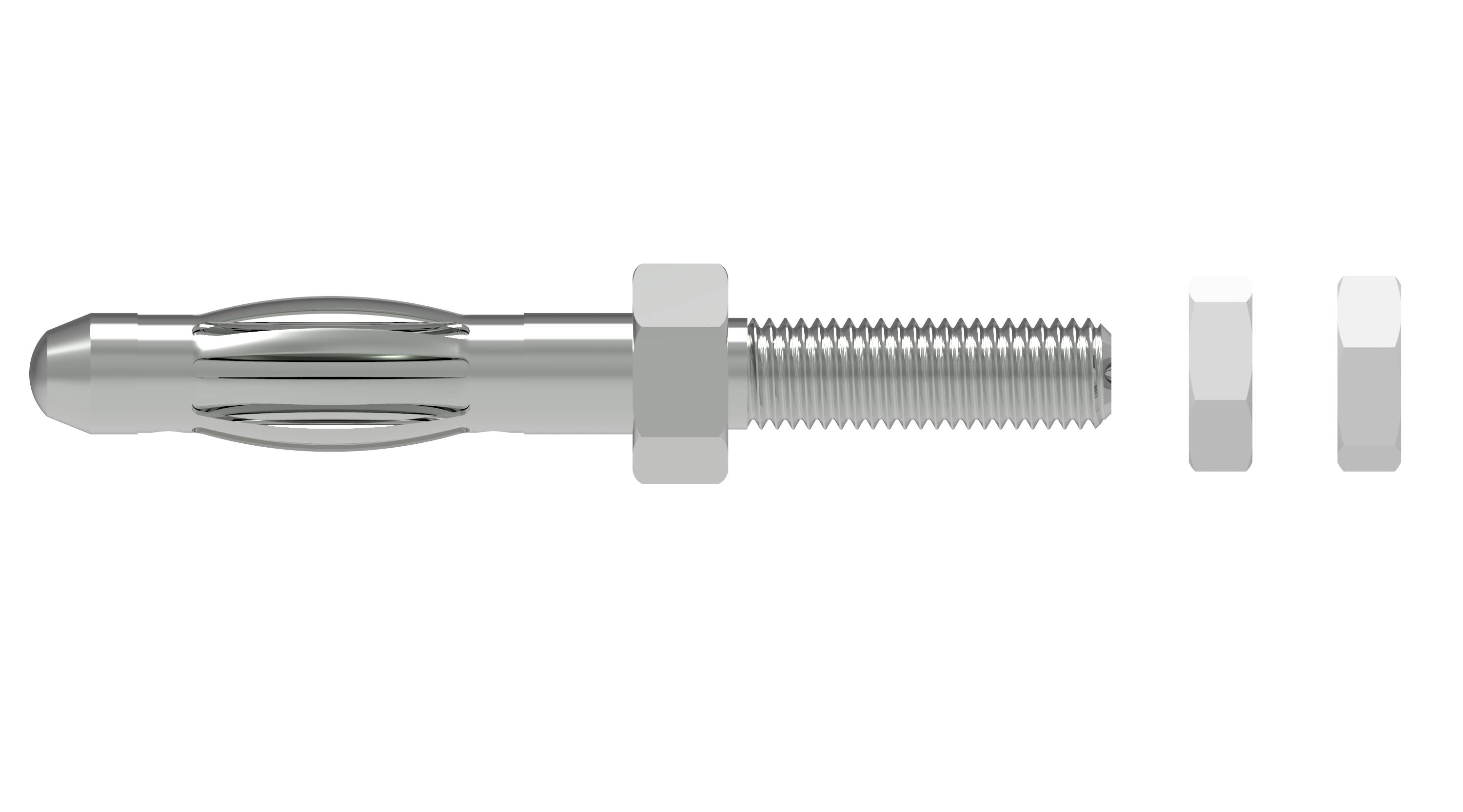 Metallischer Stift mit Gewinde und abnehmbarem Bolzen. Eignet sich für mechanische Befestigungen in verschiedenen Anwendungen.