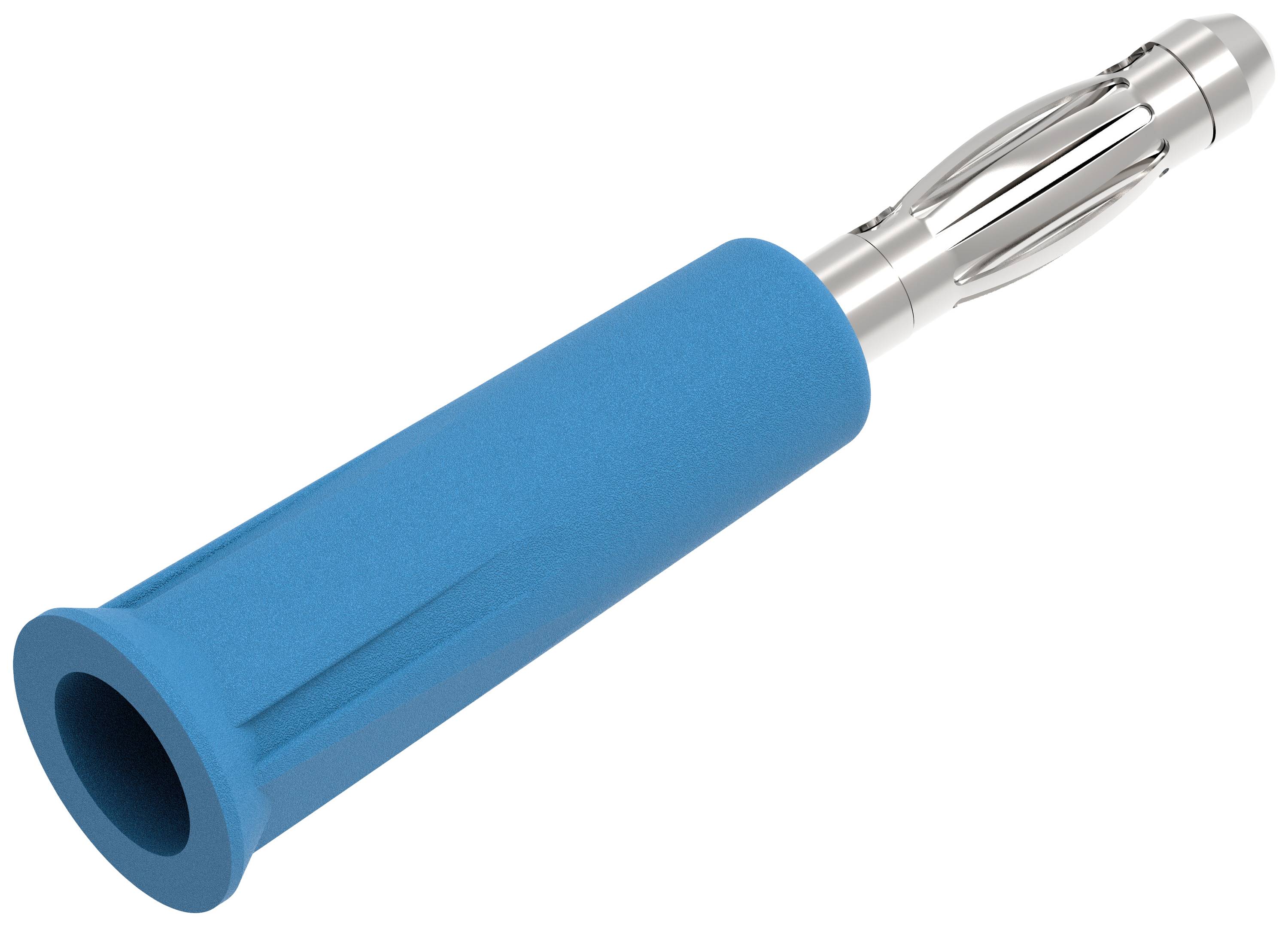 Ein blaues Rohrdübel mit einem silbernen, metallischen Teil oben. Es wird für stabile Verankerungen in Bauprojekten verwendet.