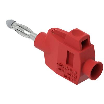 Roter Steckverbinder mit Metallspitze, verwendet für elektrische Verbindungen.