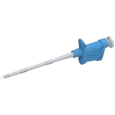 Ein blauer, manuell betriebener Pipettierer mit grauem Griff, verwendet zum präzisen Dosieren von Flüssigkeiten in einem Labor.