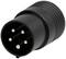 Schwarzer Rundstecker mit mehreren Metallstiften, seitlich abgebildet. Geeignet für elektrische Verbindungen in technischen Anwendungen.