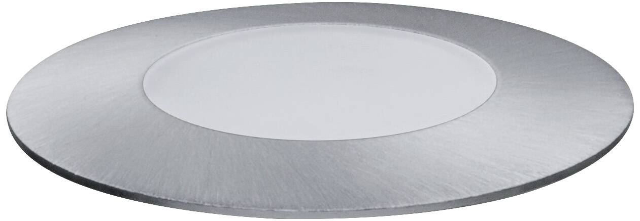 Ein runder, flacher LED-Deckeneinbaustrahler mit silbernem Rand und weißer Mitte, geeignet für moderne Innenraumbeleuchtung.
