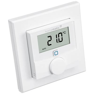 Ein weißes Wandthermostat zeigt 21,0 °C und den Modus 'Auto' auf einem digitalen Display an.