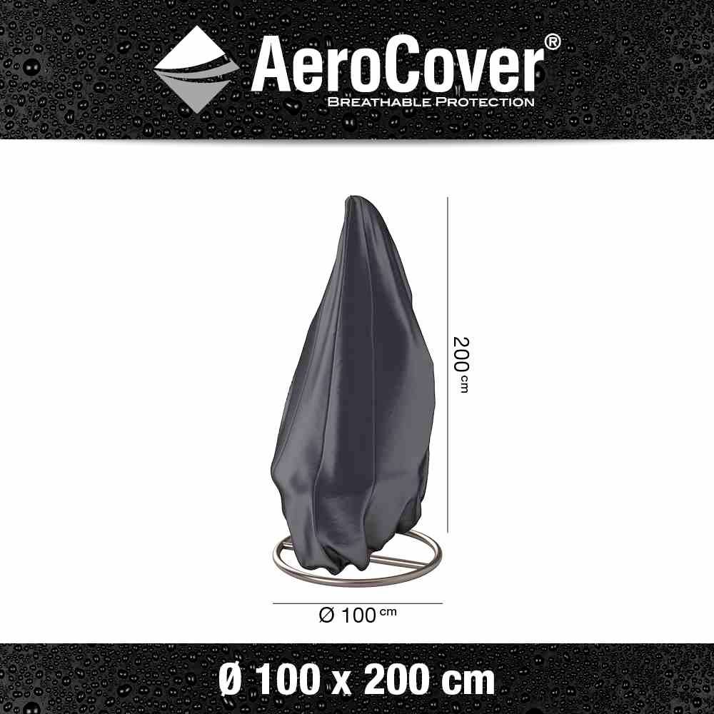 Abdeckung für Gartenmöbel, speziell für Outdoor-Sitzmöbel. Abmessungen: 100 cm Durchmesser, 200 cm Höhe. Markierung oben: AeroCover.