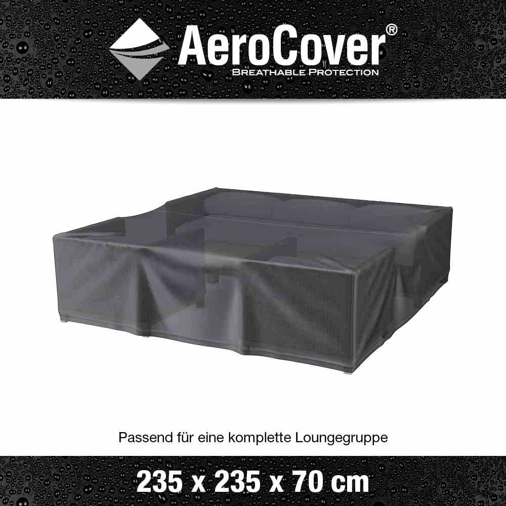 Schutzhülle von AeroCover für eine komplette Loungegruppe, Größe 235 x 235 x 70 cm, mit atmungsaktivem Schutzmaterial.