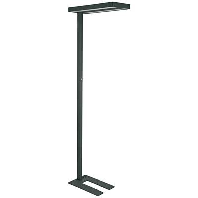 Moderne, schwarze Stehlampe mit rechteckigem Lampenschirm, geeignet für zeitgemäße Wohnräume oder Büros.