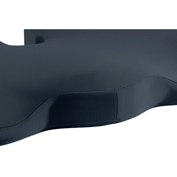 Orthopädisches Kissen in Dunkelblau mit ergonomischem Design zur Unterstützung der Sitzposition und Entlastung des Rückens.