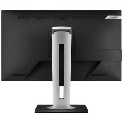 Der Monitor zeigt die Rückseite mit einem schlanken Standfuß und VESA-Halterung, geeignet für Schreibtischarbeitsplätze.