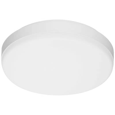 Runde, weiße Deckenlampe mit schlichtem Design, geeignet zur gleichmäßigen Ausleuchtung von Innenräumen.