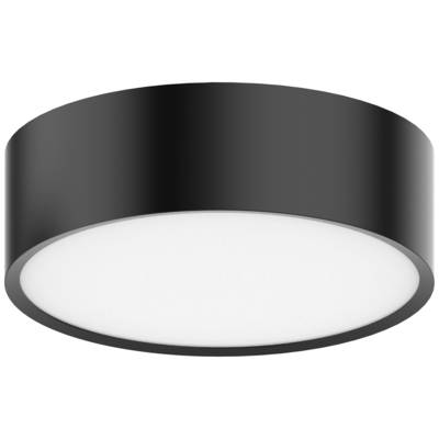 Schwarze, kreisförmige Deckenleuchte mit weißem Diffusor, passend für moderne Innenräume.