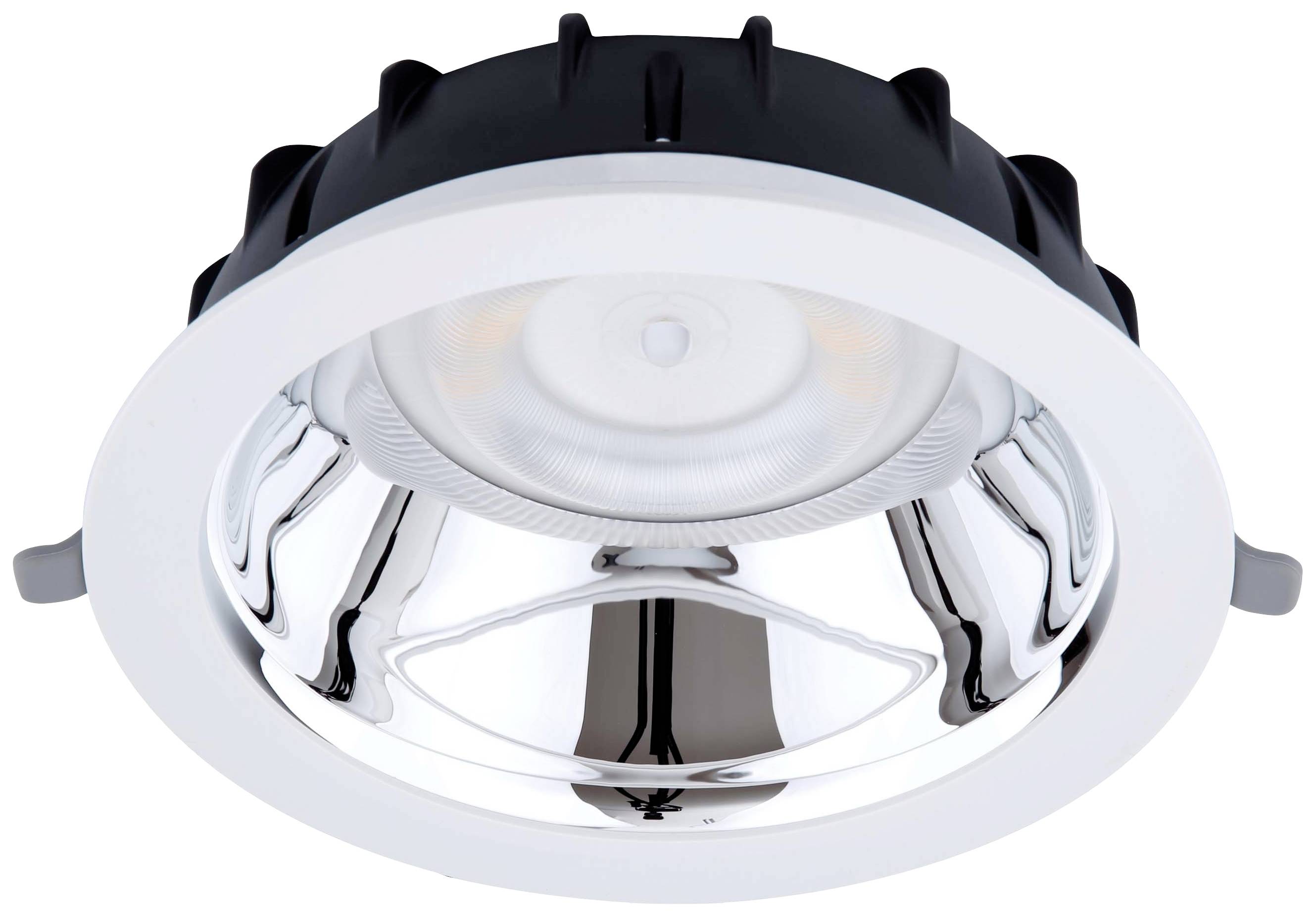 LED-Deckeneinbaulampe, rund, in Schwarz und Silber, mit matter Abdeckung. Geeignet für moderne Innenbeleuchtung.