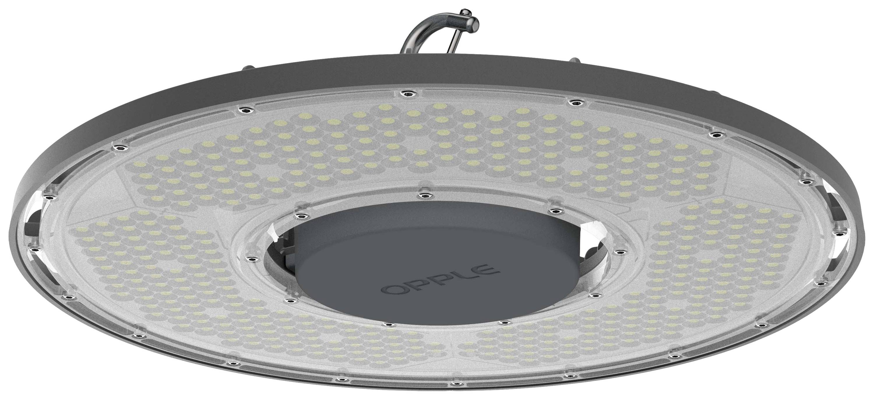 Runde LED-Leuchte im Industriedesign mit vielen kleinen LEDs auf der Oberfläche.