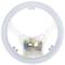 Ein weißer LED-Ring mit eingebauter Elektronik, vermutlich für Beleuchtungszwecke. Zentrale Komponente weist detaillierte Schalttechnik auf.
