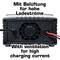 'Netzgerät mit Lüfter, geeignet für hohe Ladestromanforderungen. Text: Mit Belüftung für hohe Ladeströme. With ventilation for high charging current.'