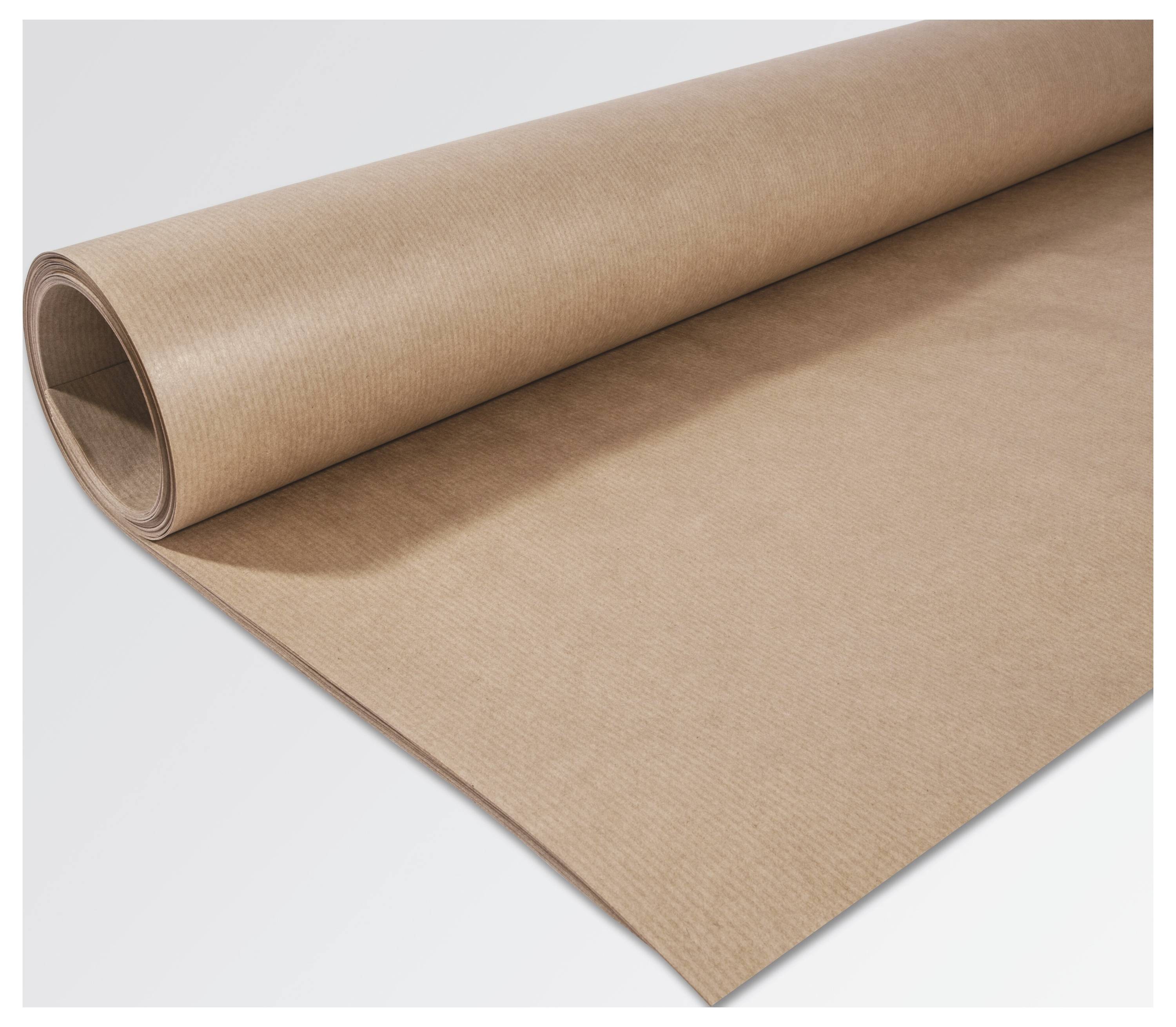 Aufgerolltes Blatt braunen Kraftpapiers auf weißem Hintergrund.