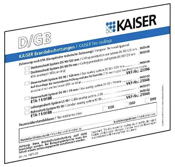 KAISER GMBH KAIS Schott-Kennzeichnungsschild 9473-91