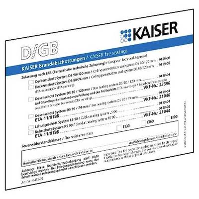'KAISER Brandschutzlösungen' Produktdetails und Zulassungsinformationen auf Deutsch und Englisch, einschließlich Feuerschutzklasse EI30.