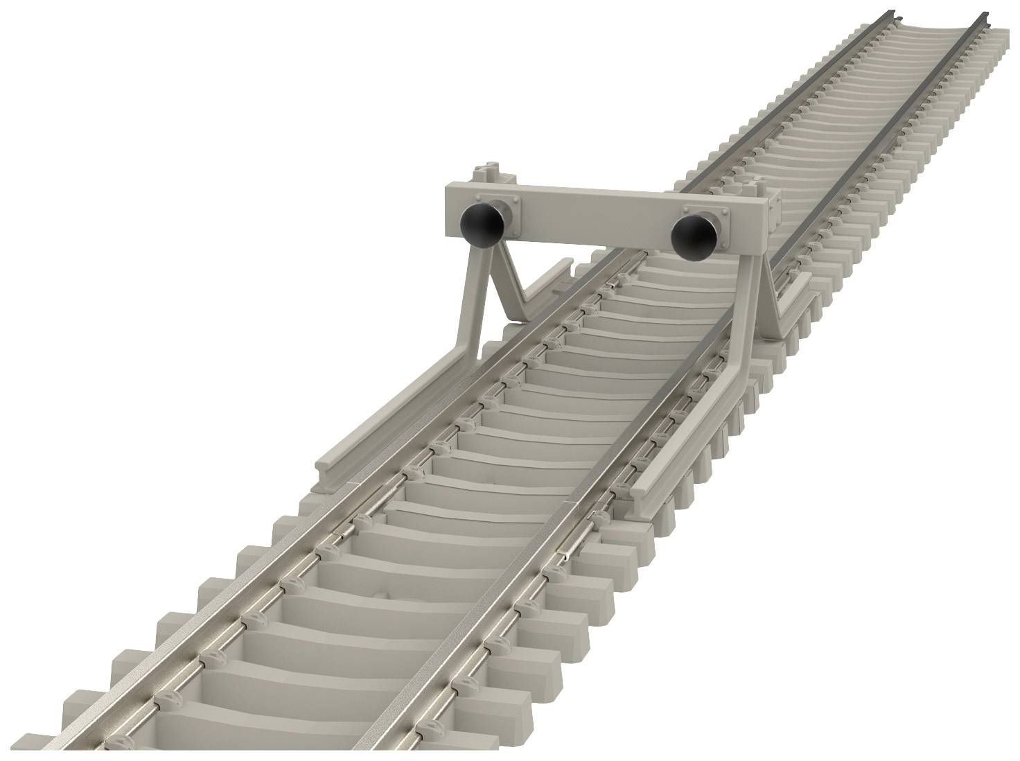 Gleisschraubenzange auf einem Schienenabschnitt, die für das präzise Anziehen von Schrauben auf Bahngleisen verwendet wird.