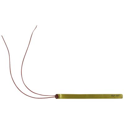 Ein langer, schmaler goldener Heizelement-Streifen mit zwei roten Drähten, die herausragen.