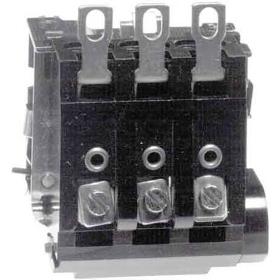 Ein elektrischer Schalter mit drei Metallkontakten und Schrauben zur Verbindung elektrischer Schaltkreise. Geeignet für industrielle Anwendungen.