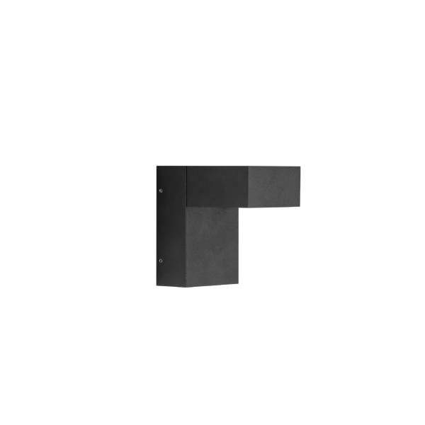 Schwarze, eckige Wandleuchte mit minimalistischem Design, geeignet für moderne Innenräume.