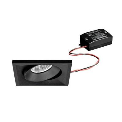 Schwarzes LED-Einbauspot mit externer Treiberbox und Kabeln, geeignet für moderne Raumbeleuchtung.