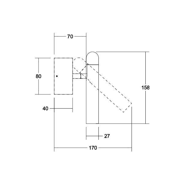 Technische Zeichnung eines Armaturen-Designs mit Bemaßungen: Höhe 158 mm, Breite 170 mm, weitere Details wie gezeigt.