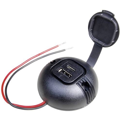 ProCar Runde Aufbau-Power USB-C/A Doppelsteckdose mit Deckel Belastbarkeit Strom max.=5 A 12 V, 24 V