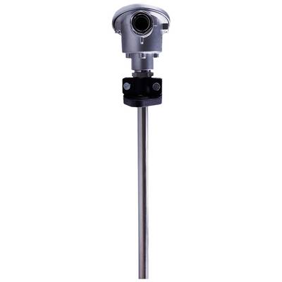 Industrieller Temperatursensor mit metallischem Schutzrohr und robustem Gehäuse, geeignet für präzise Temperaturmessungen.