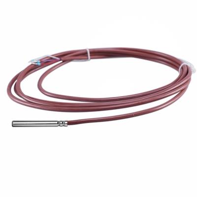Ein rotes Kabel mit einer Metallsonde am Ende, aufgerollt. Ausschließlich zur Temperaturmessung geeignet.