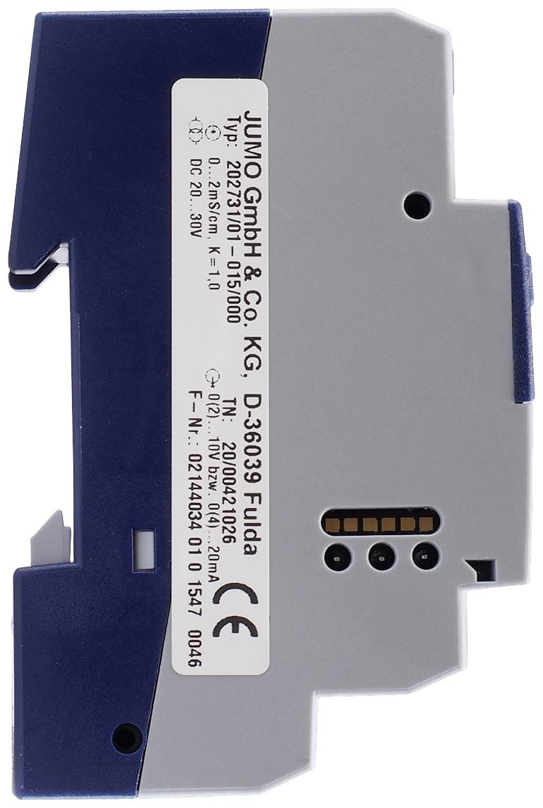 Ein Industriebauteil von JUMO GmbH & Co. KG, Typ 6.2203.0129B.00, mit Angaben zu elektrischen Spezifikationen und Zertiﬁzierungen.