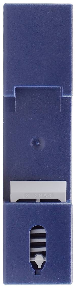 Blauer Heftstreifen für Papier, aufrecht stehend, mit silberner Metallklammer in der Mitte, geeignet für Organisation und Ablage.