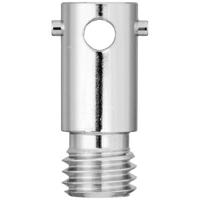Metalladapter mit Gewinde und zwei seitlichen Bolzen. Oberer Teil hat ein rundes Loch. Verwendet zur Verbindung von Teilen.